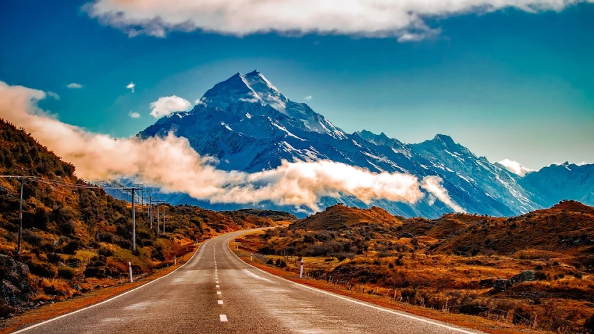 an empty road with mountains in the background, by James Ardern Grant, shutterstock, mobile wallpaper, new zealand landscape, usa-sep 20, wallpaper - 1 0 2 4