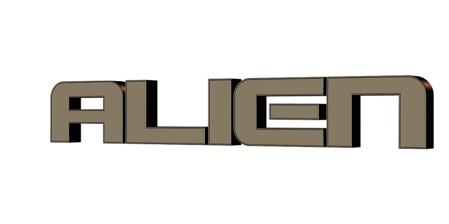 a close up of the word alien on a white background, cgsociety, cobra, military design, polaeized light, with blunt brown border, logo without text