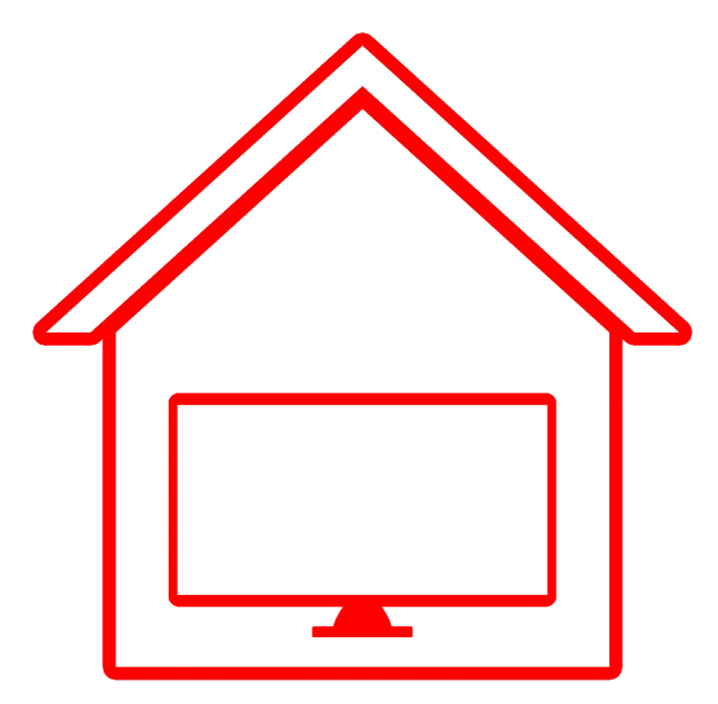 a computer screen in the shape of a house, by Mac Conner, pixabay, red neon details, pictogram, textless, the background is black