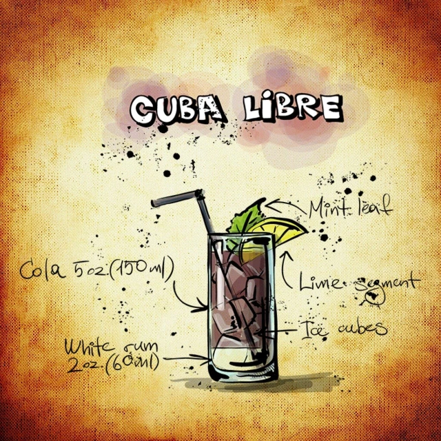 a drawing of a cocktail glass with a lime garnish garnish garnish garnish garnish garnish ga, by Federico Uribe, figuration libre, on old paper, cuban revolution, miami. illustration, with labels. high quality