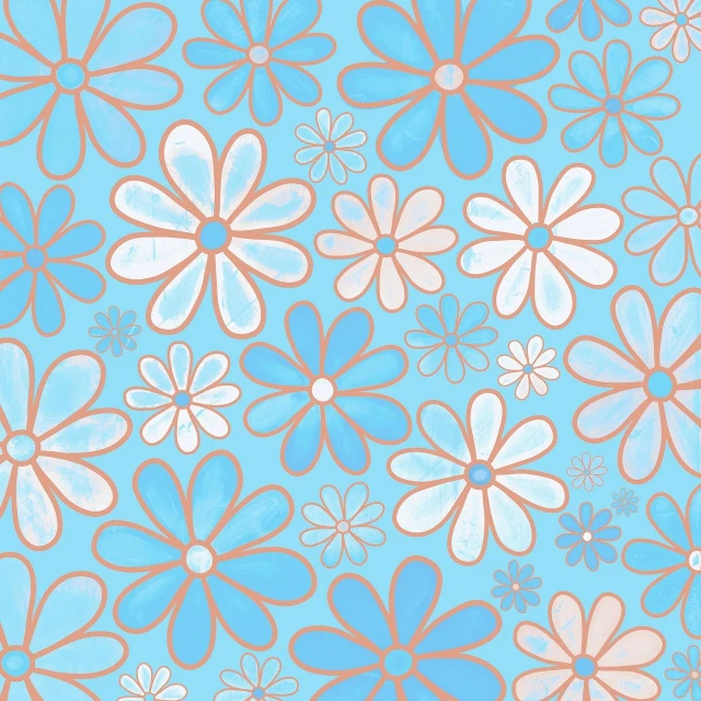 a pattern of flowers on a blue background, vector art, inspired by Laura Wheeler Waring, process art, pastel blue eyes, marble background, daisy, 4k high res