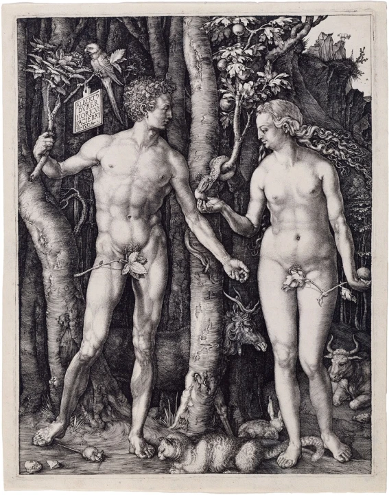 a couple of men standing next to a tree, an engraving, by Dürer, tumblr, love os begin of all, limbs made from vines, gerard brom, half male and half female