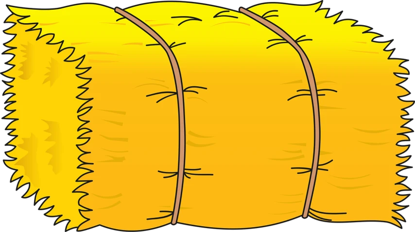a stack of hay on a black background, a digital rendering, inspired by Shūbun Tenshō, conceptual art, comic book thick outline, with yellow cloths, barrels, simple path traced