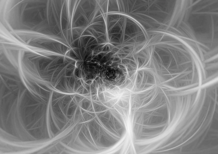 a black and white photo of a flower, digital art, inspired by Lorentz Frölich, generative art, spaghettification, white glowing aura, into the void, 4k