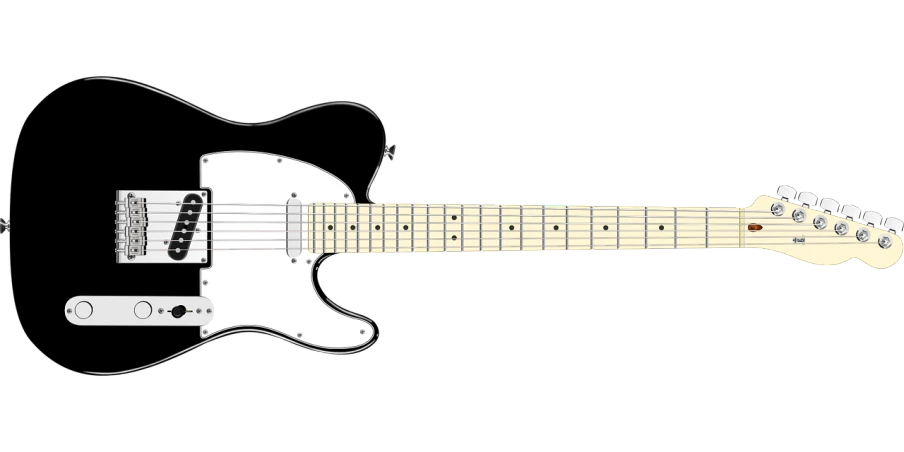 a white electric guitar on a black background, a digital rendering, inspired by John McLaughlin, pixabay, transparent black windshield, black backround. inkscape, lined up horizontally, a blond