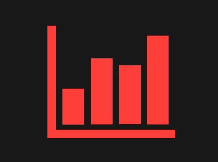 a red bar chart on a black background, a screenshot, trending on unsplash, vector graphics icon, on a flat color black background, low quality footage, bad photo