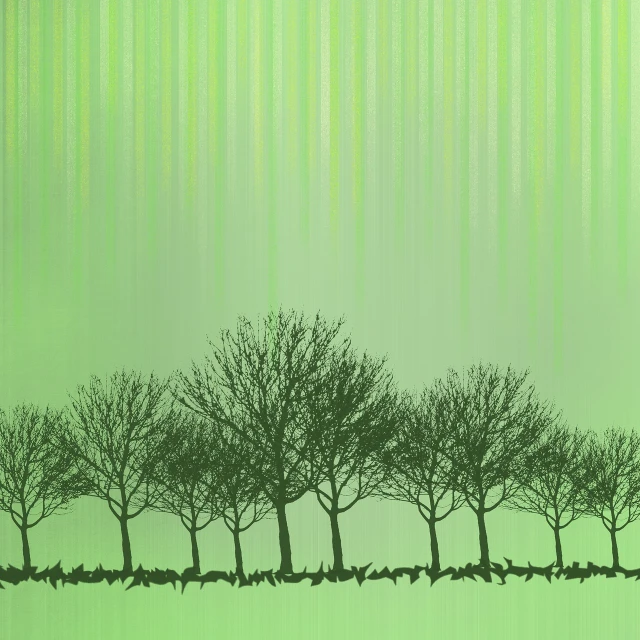 a group of trees that are standing in the grass, a digital rendering, inspired by Peter Doig, conceptual art, green wall, gradient green, ryoji, elm tree