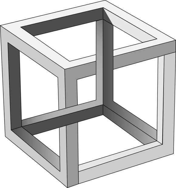 a black and white photo of a cube, inspired by MC Escher, pixabay, optical illusion, frame, transparent holographic being, a wooden, infinity