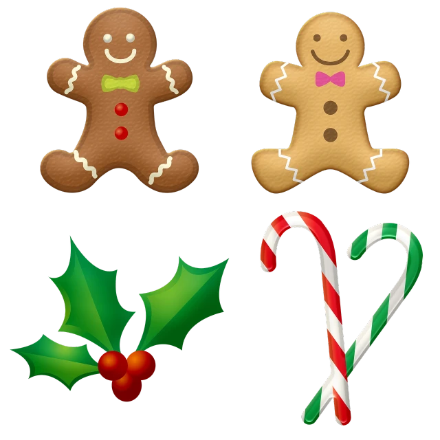 a group of christmas cookies and candy canes, a digital rendering, naive art, black and brown colors, 👰 🏇 ❌ 🍃, on black background, ios emoji