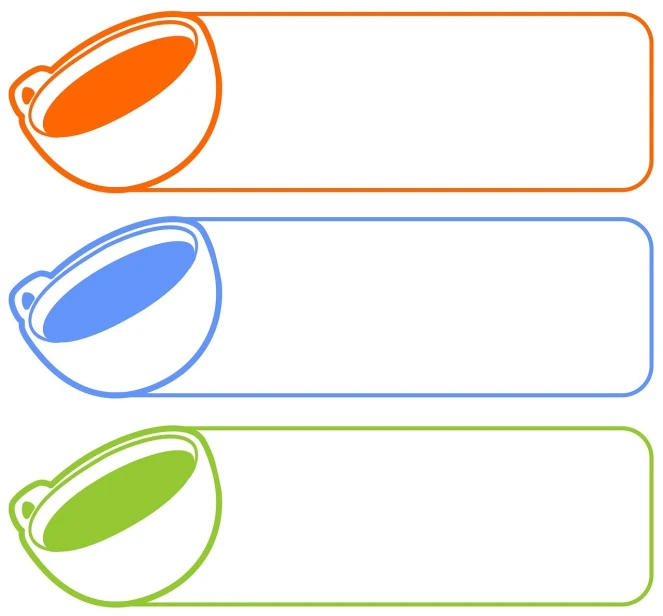 three different colored plates on a white background, labels, the cat cooks soup, border, orange and blue colors