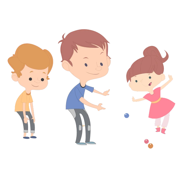 a group of children playing with a ball, digital art, polycount, digital art, with a black background, minimalist cartoon style, husband wife and son, stop motion