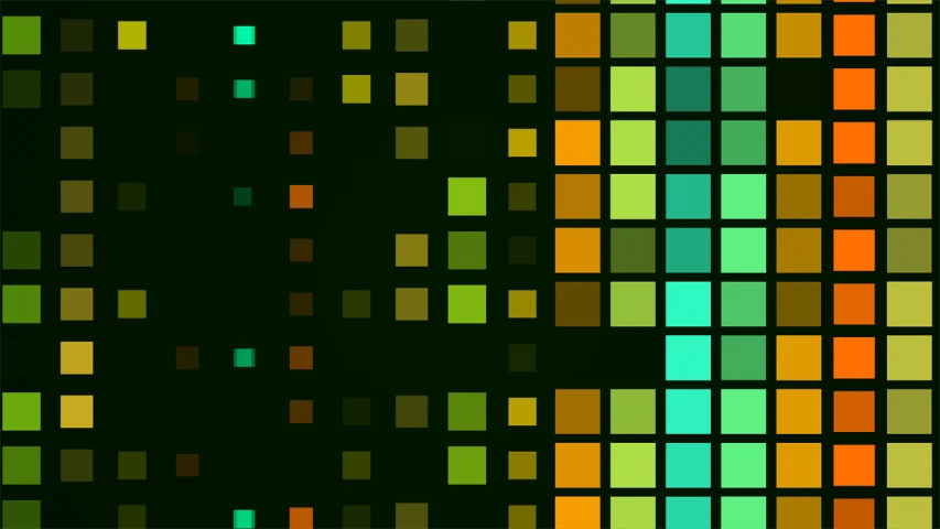 a multicolored pattern of squares on a black background, generative art, green and warm theme, perfect lighting pixel sorting, color chart, iphone screenshot
