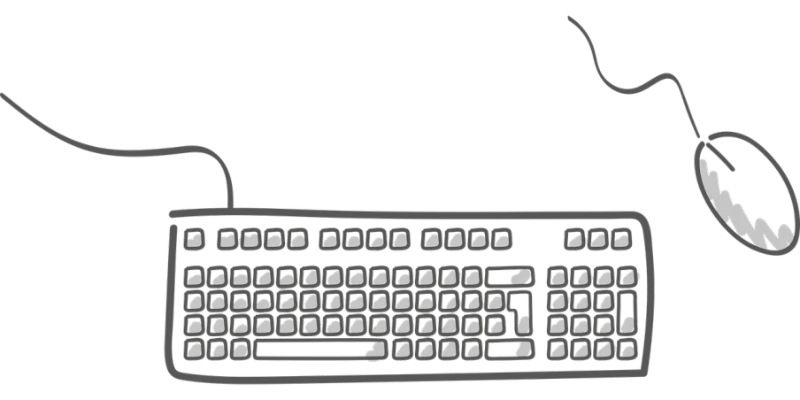 a computer keyboard and mouse on a black background, a digital rendering, by Andrei Kolkoutine, reddit, ascii art, drawn in microsoft paint, front facing, hundreds of them, widescreen shot