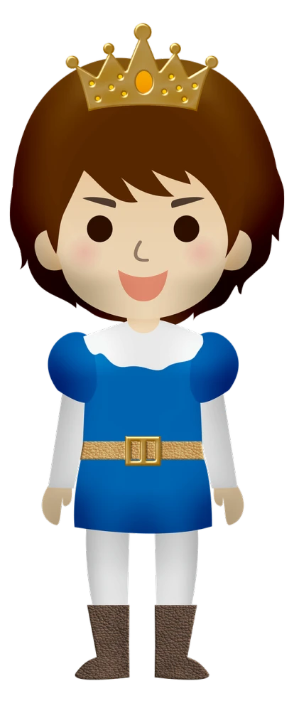 a cartoon boy with a crown on his head, a cartoon, inspired by Luigi Kasimir, pixabay, a blue dress, girl with dark brown hair, joan of arc, doll