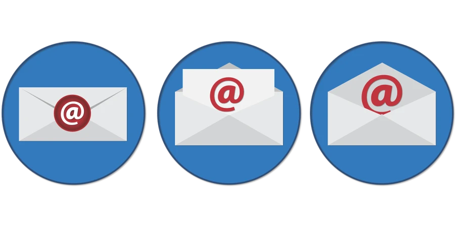 three email envelopes on a blue background, a screenshot, by Matt Cavotta, pixabay, letterism, on a flat color black background, circle, opening shot, in a row