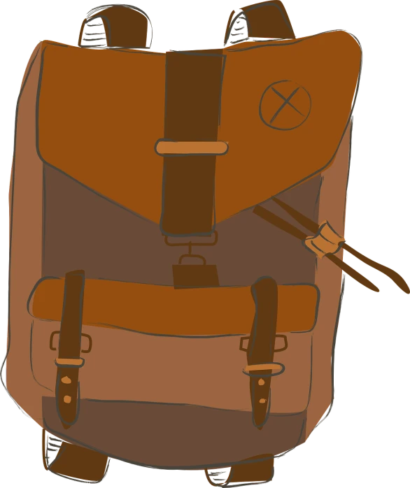 a brown and tan backpack on a black background, concept art, cell shaded adult animation, whole page illustration, tf 2, colored accurately