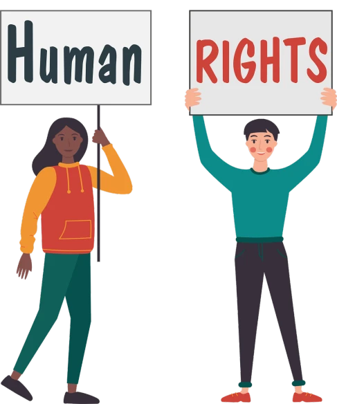 two people holding signs that say human rights, a cartoon, pixabay, conceptual art, india, profile picture, a person standing in front of a, high detaild