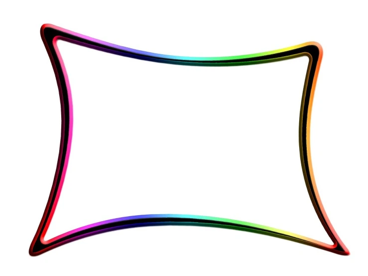 a rainbow colored frame on a white background, a digital rendering, curved lines, iron frame, wide long shot, neon outline