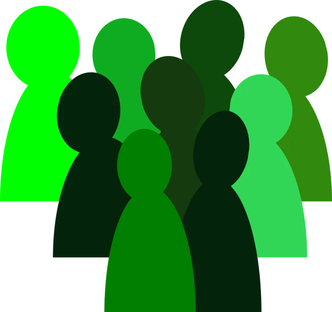 a group of people standing next to each other, by Gawen Hamilton, pixabay, digital art, green and black color scheme, where everyone is an npc, jury, it\'s name is greeny