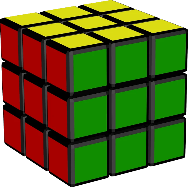 a rubik cube on a black background, a raytraced image, inspired by Ernő Rubik, multicolored vector art, red green yellow color scheme, nineties nostalgia, shonen