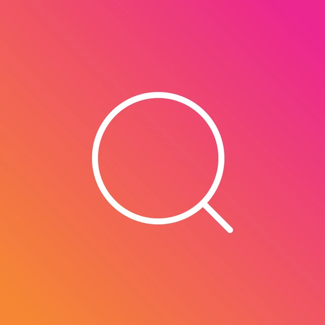 a magnifying lens on a pink and orange background, instagram, minimalism, rounded logo, extremely high quality scan, no gradients, someone lost job