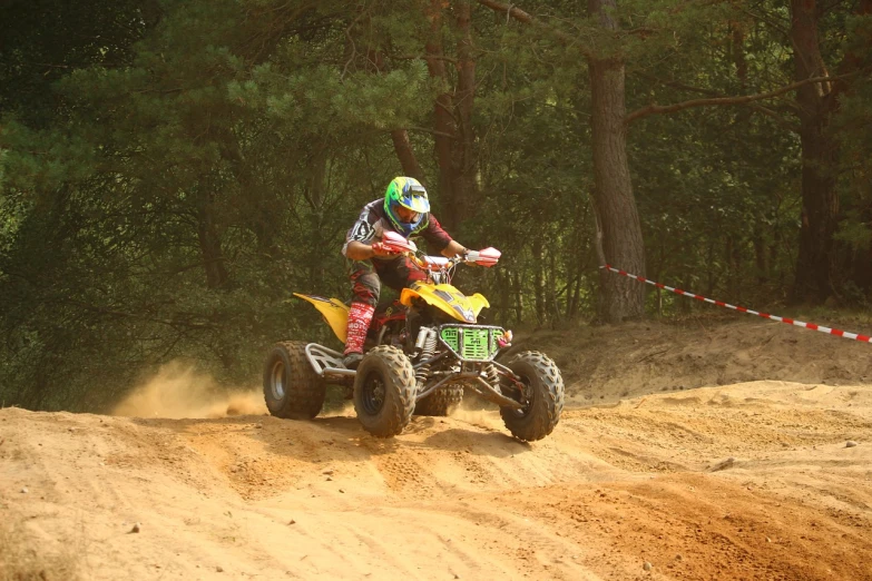 a person riding a dirt bike on a dirt track, a photo, figuration libre, all terrain vehicle race, discovered photo, ebay photo, buggy