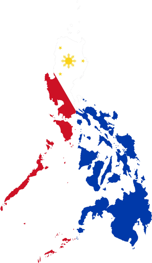 a map of the philippines with the flag of the country, by Robbie Trevino, color and contrast corrected, red and blue black light, 1 st winner, split near the left