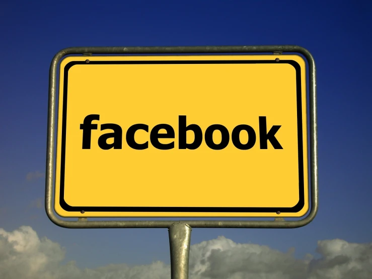 a yellow sign with the word facebook on it, a picture, flickr, stock photo, professionally designed, where a large, mount
