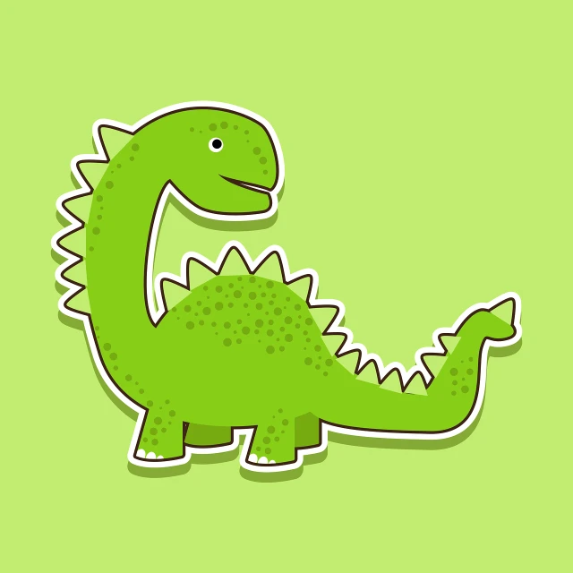 a green dinosaur sticker on a green background, digital art, cartoon style illustration, dragon tail, simple and clean illustration, album photo
