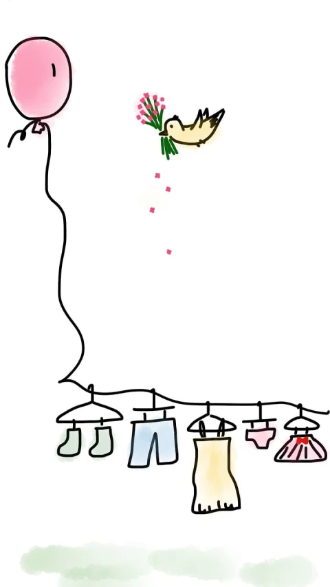 a drawing of clothes hanging on a clothes line, a cartoon, by Zsuzsa Máthé, figuration libre, dots, lightsome space, sunbathing. illustration