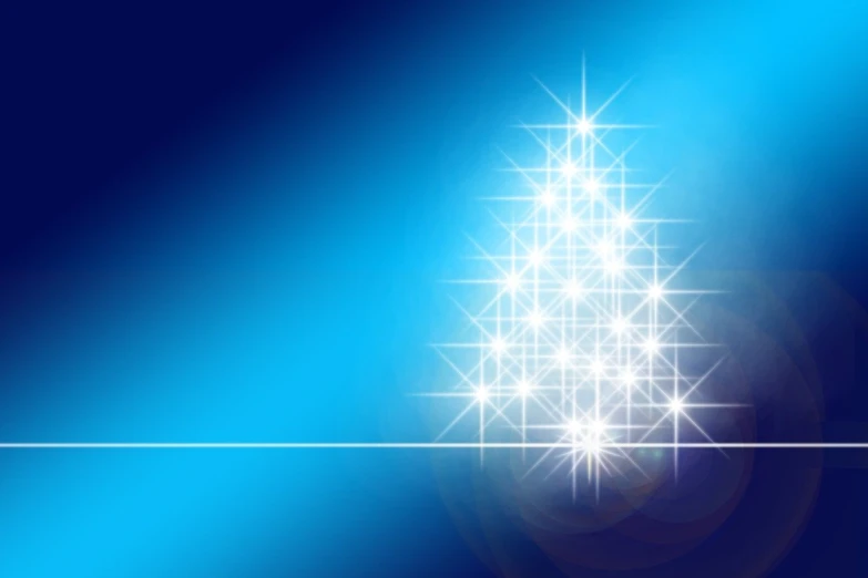 a white christmas tree on a blue background, shining star, background(solid), information, illustration]