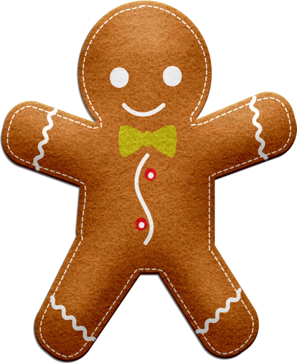 a close up of a ginger man on a black background, a digital rendering, by David Garner, pexels, naive art, candy decorations, plushie, bread, ribbon