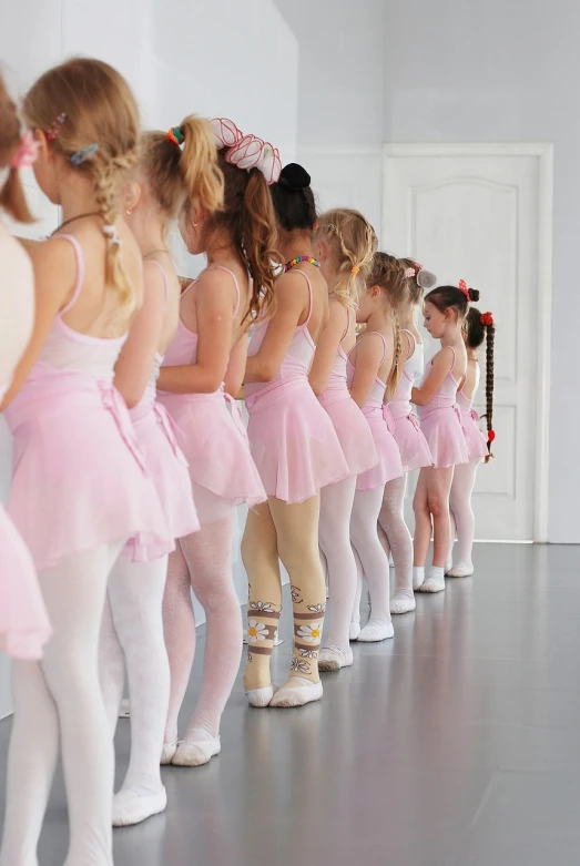 a group of little girls standing in a line, tumblr, arabesque, danila tkachenko, precious moments, straps, sofya emelenko