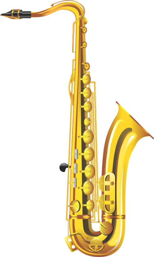 a golden saxophone on a black background, a digital rendering, by David Burton-Richardson, no gradients, new musical instruments, side view close up of a gaunt, carnival