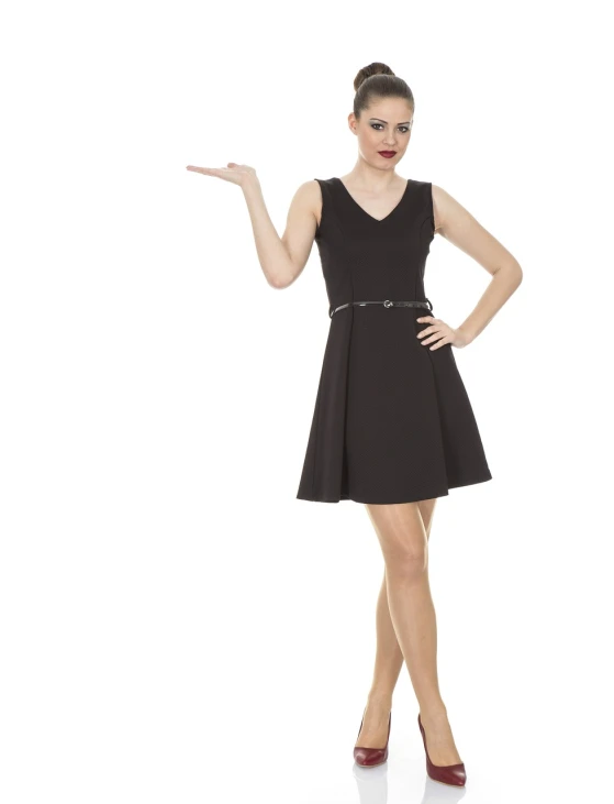 a woman in a black dress posing for a picture, inspired by Adrienn Henczné Deák, - h 1 0 2 4, funny, black dress with belt, cutout