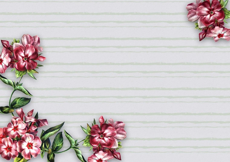 a bunch of pink flowers sitting on top of a table, a digital painting, art nouveau, handcrafted paper background, on grey background, background image, green and pink fabric