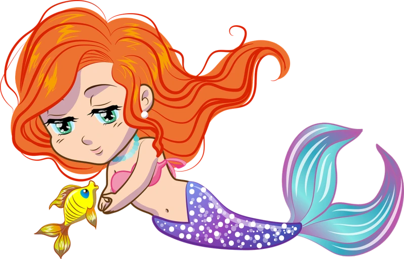 a cartoon mermaid with red hair holding a fish, a cartoon, tumblr, with a black background, 😃😀😄☺🙃😉😗, banner, rescue from the underworld!!!!!!