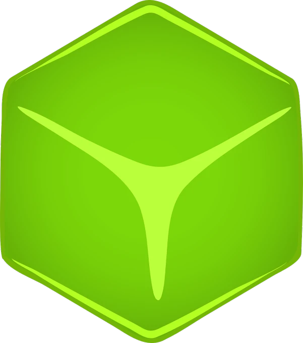 a green hexagonal object on a black background, by Tom Carapic, cubo-futurism, clear vector, it\'s name is greeny, trident, x - box