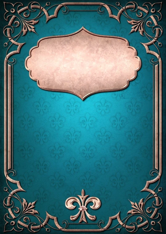 a blue background with a gold frame and fleur - de - lis, a digital rendering, deviantart, art nouveau, beautiful iphone wallpaper, fantasy tavern background, copper and emerald, light-blue steel-plate