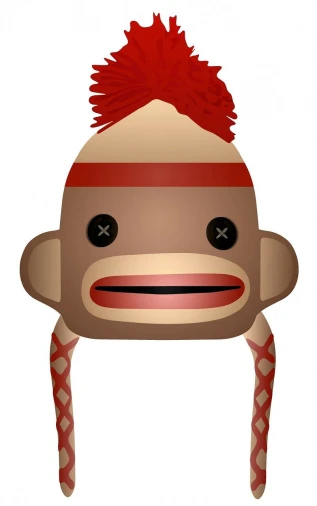 a cartoon sock monkey with a red mohawk, inspired by Alex Petruk APe, pixiv, mingei, maple story indiana jones, pictoplasma, render naughty dog, face shown