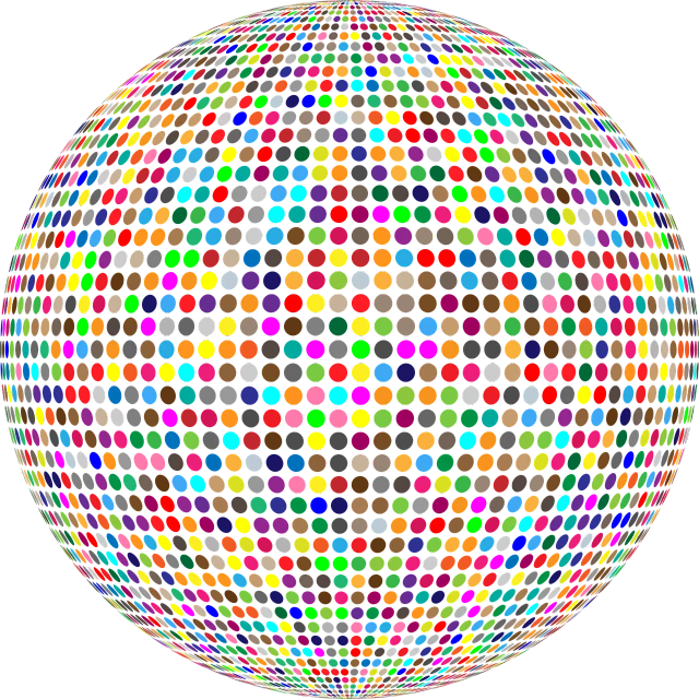 a multicolored disco ball on a black background, by Jon Coffelt, pixabay, kinetic pointillism, detailed vectorart, polka dot, dancefloor kismet, centered in panel