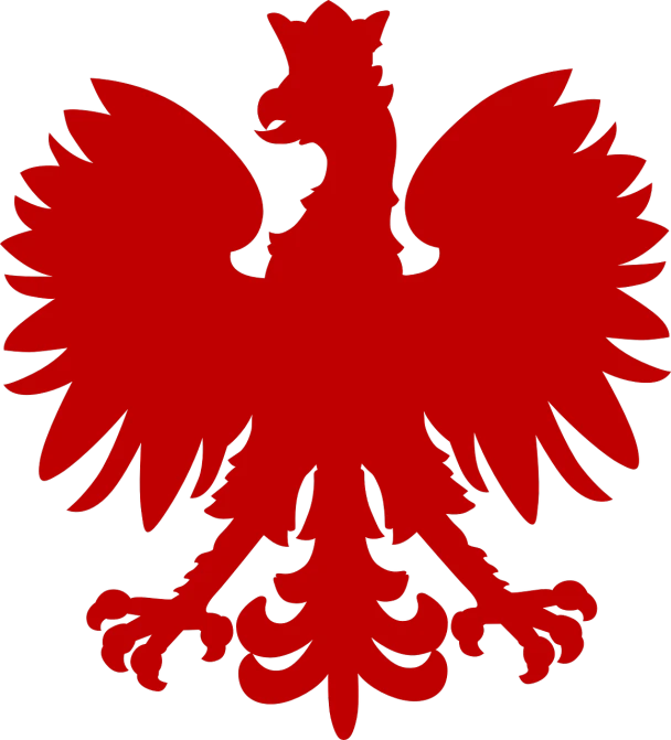 a red bird with a crown on its head, inspired by Władysław Podkowiński, majestic symmetrical eagle wings, w sieci, back, prussia