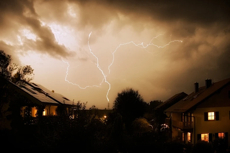 a lightning bolt hitting through a cloudy sky, a picture, by Thomas Häfner, light breaks through the roofs, strong rain night, taken with my nikon d 3, lightning arc plasma