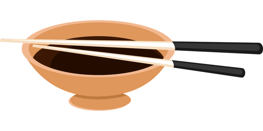 a bowl with chopsticks sticking out of it, inspired by Masamitsu Ōta, pixabay, mingei, drawn in microsoft paint, soup, a dark, 7 0 - s