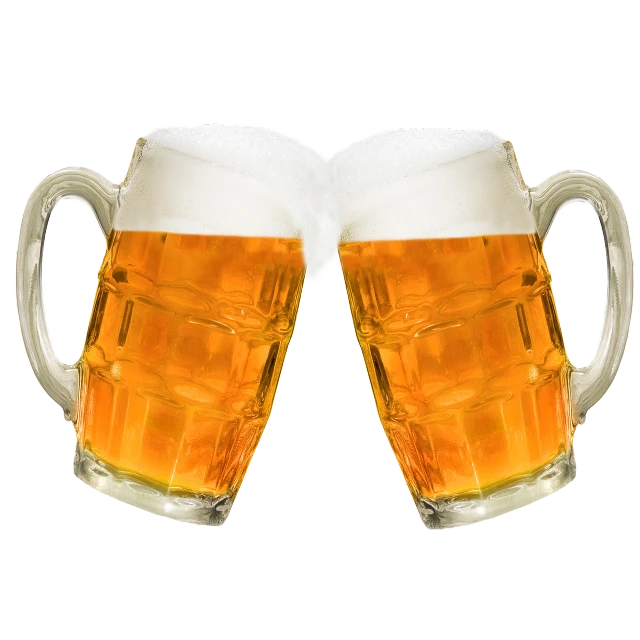 two mugs of beer making a toast, a digital rendering, on black background, clear photo, closeup photo, document photo