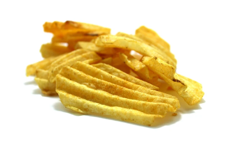 a pile of french fries on a white surface, a picture, figuration libre, flash photo, istockphoto, crisps, thin lines