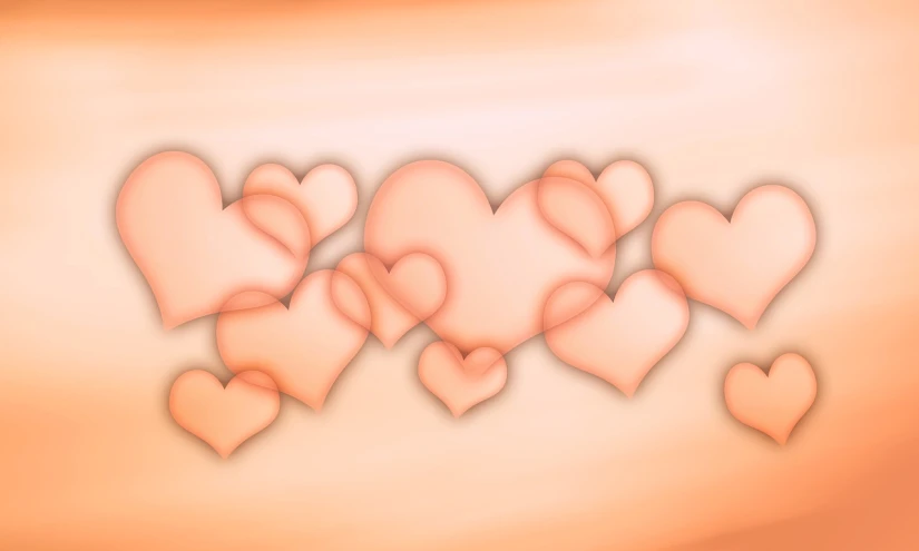 a bunch of hearts floating in the air, digital art, inspired by Anna Füssli, digital art, light orange values, lined up horizontally, background is heavenly, many smooth curves