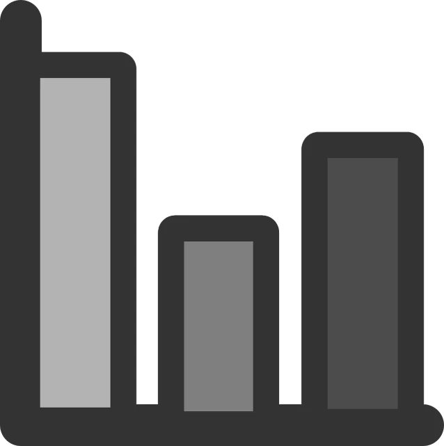 a black and white image of a bar chart, a screenshot, solid dark grey background, favicon, [ metal ], uncompressed png