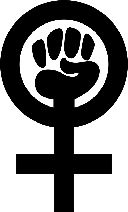 a black and white image of a female symbol, deviantart, feminist art, raised fist, black stencil, venus planet symbol, human : - 2