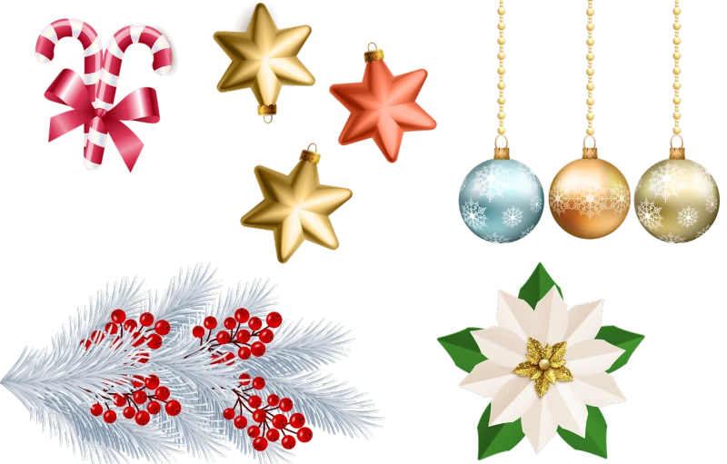 a collection of christmas ornaments on a black background, digital art, avatar image, 🌸 🌼 💮, highly_detailed!!, english